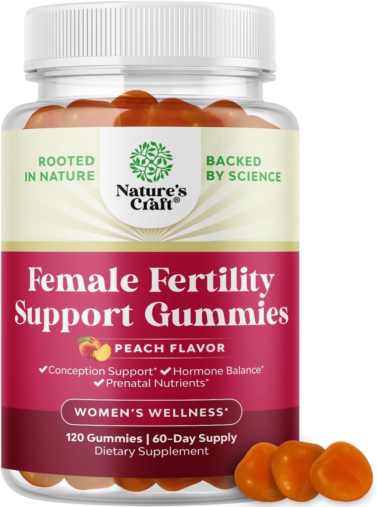 Gummies de fertilidade para as mulheres tentando conceber - Gummy Gummy suplemento de fertilidade para as mulheres com Myo-Inositol ácido fólico & Vitex Chasteberry - Vegan Não-GMO & Gluten Free - Peach Juicy (60 Servings)