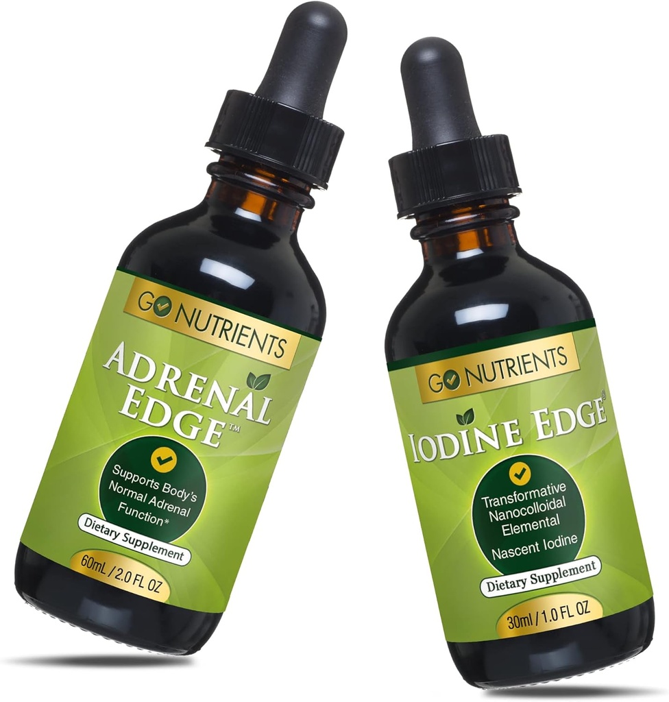 Go Nutrients Adrenal Edge & Nascent Iodine Supplement (Suplemento de Iodo Adrenal & Nascente) de alta potência Drops Líquidos - Não-GMO, Suplemento de Borda de Iodo sem Glúteo