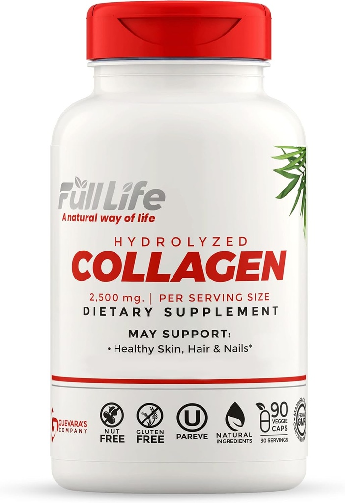 Suplementos de Colágeno Hidrolisado - Comprimidos de Colágeno Bovinos para Mulheres e Homens - Cápsulas de Colágeno Kosher, Sem Glúten - 90 Cápsulas Veggie 2.500mg