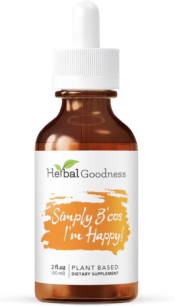 Herbal Bondade Simplesmente B'cos Eu sou feliz! Mood & Stress Support Supplements for Men & Women - Misturado com Ashwagandha Organic, Graviola, St. John's Wort 2 onças
