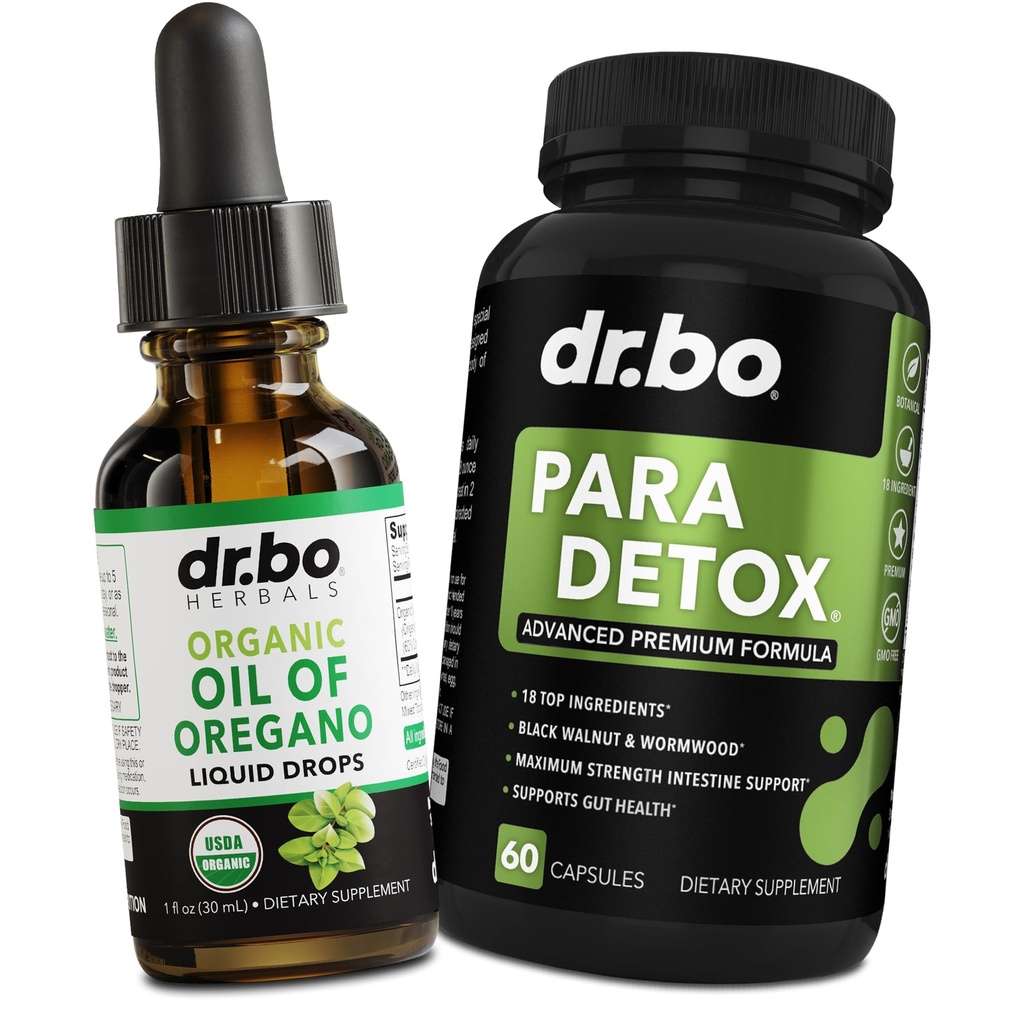 Oregano Oil Organic Liquid Drops & Gut Health Caps - Oil of Oregano Drops Tincture Extract & Intestinal Pills Herbal Wormwood Black Walnut Cloves Immune Support - Herbal Organic