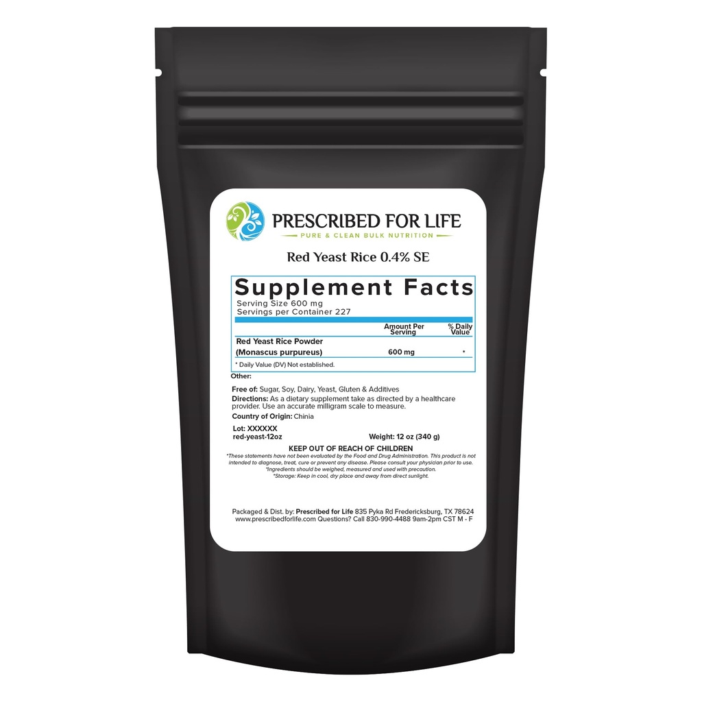 Prescrito para a vida Red Levedura arroz em pó, Red Levedura arroz Suplemento para apoiar a saúde, Vegan, Sem glúten, Não OGM, Monascus purpureus (12 oz / 340g)