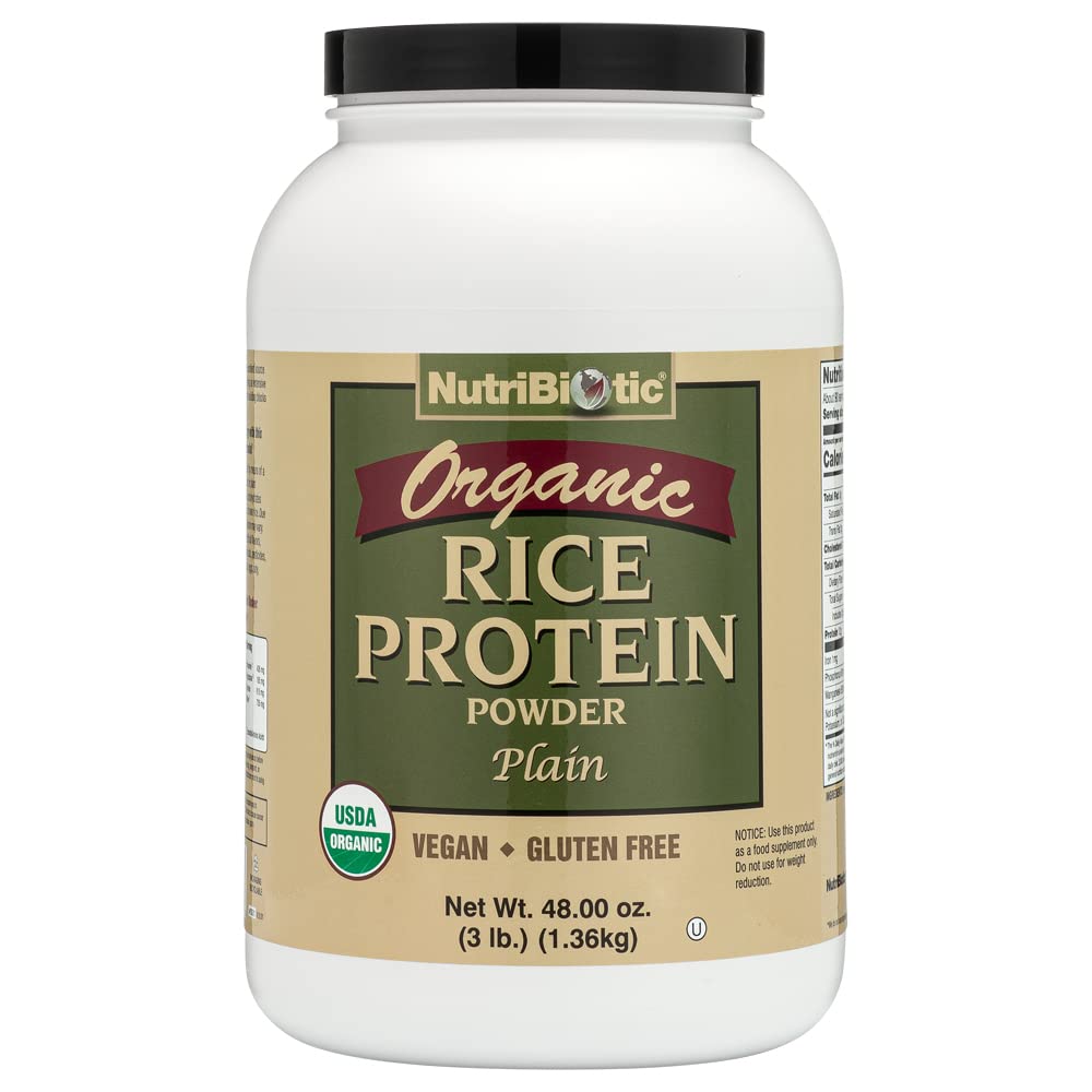 NutriBiotic Certified Organic Rice Protein Plain , 3 libras , baixo carboidratado Vegan Protein Powder , Certificado Kosher & Keto Friendly , Made Without Chemicals , OGM & Gluten , Fácil de Digest