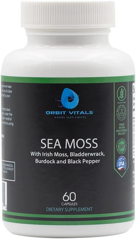 Sea Moss with Irish Moss Burdock Root Bladderwrack & Black Pepper - Nutrientes-Rich Superfood para Imune, Digestivo, Conjunto, Saúde da Pele - Vegan, Não-GMO - 60 Irish Moss Cápsulas, Made in USA