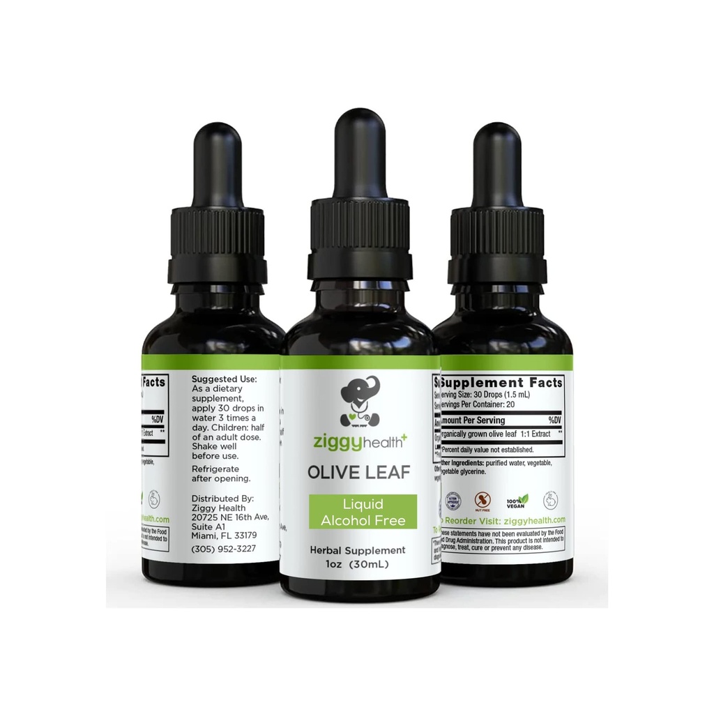 Extrato de Folha de Oliva Tintura Líquida - Orgânico - Suplemento dietético gratuito de álcool - Força extra - Apoio cardiovascular e geral à saúde - Vegan - 1 oz por Ziggy Saúde
