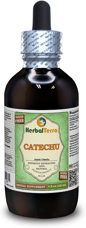 Catechu (Acacia Catechu) Glicerite, Extrato Líquido Livre de Álcool (Nome da marca: HerbalTerra, Proudly Made in USA) 4 fl.oz (120 ml)