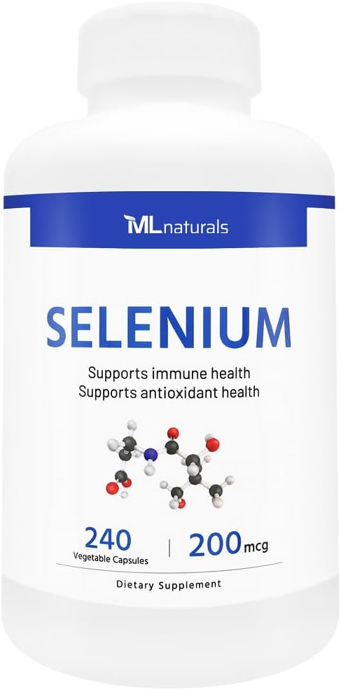 ML Naturals Selenium 200mcg 240 Cápsulas Vegetais. Suporta Saúde Imune, Certificado NSF & cGMP- Compliant