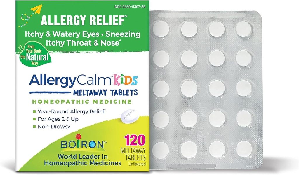 Boiron AlergiaCalm Kids Comprimidos para alívio da alergia e febre Hay sintomas de espirros, nariz runny, e Itchy Olhos ou garganta - 120 Conde