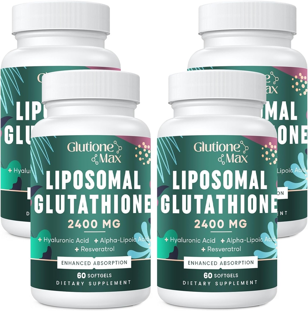 Glutationa lipossômica 8-em-1 2400 MG, Fórmula de Antioxidante de Alta Absorção – com Ácido Hialurónico, Ácido Alfa-Lipoico, Resveratrol - Pele, Detox Fígado e Sistema Imune, 240 Softgels