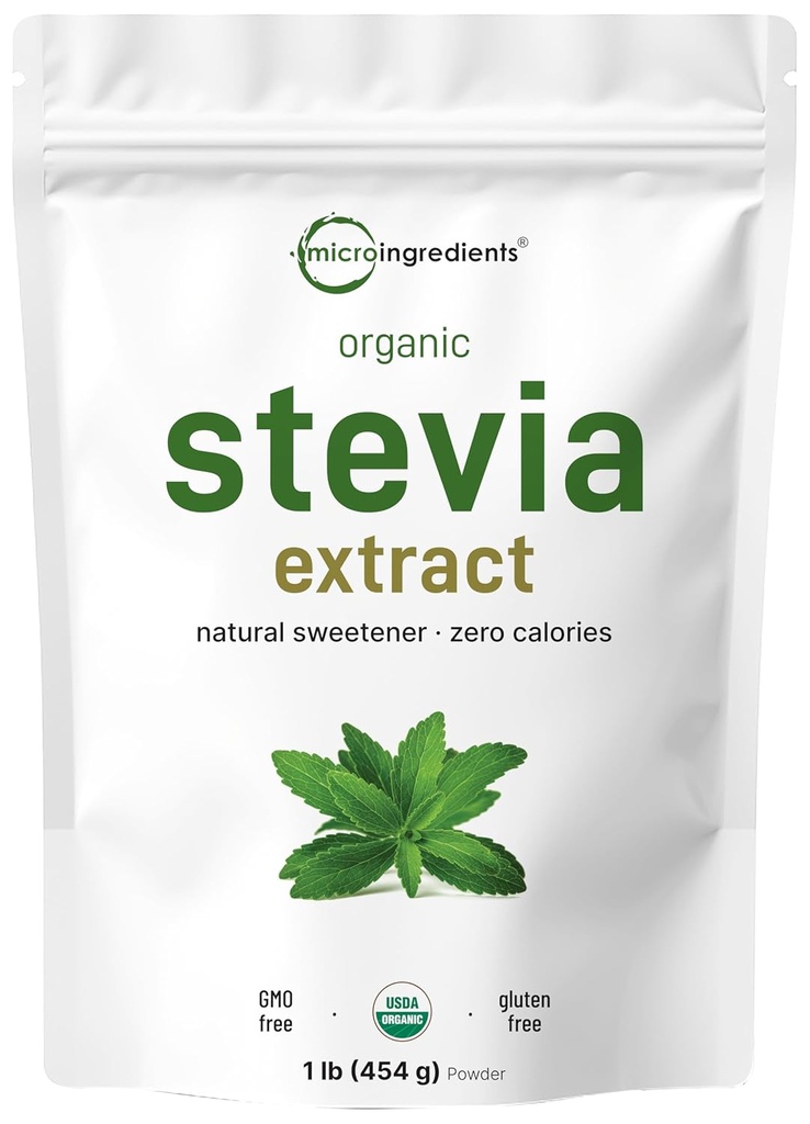 Pó de estevia orgânica pura, 1 libra (2,837 Servings), extrato de folha verde de Stevia de grau mais alto Reb-A □ Reduzido sabor amargo □ 0 Caloria, Adoçante natural, Alternativa de açúcar, Keto Friendly