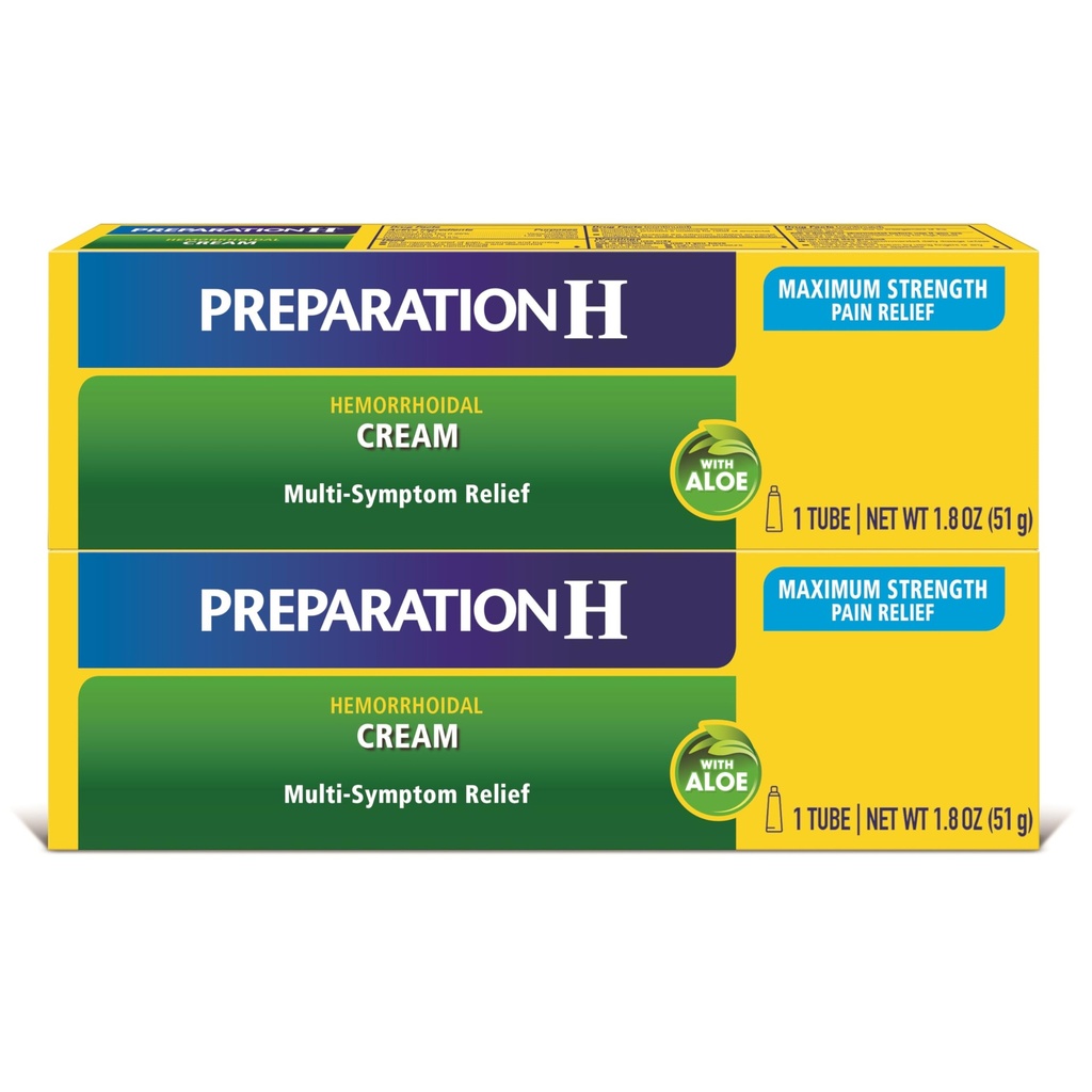 Preparação H Hemorroid Symptom Treatment Cream (2 x 1,8 Tubo de Onça), alívio de dor multi-sintoma de força máxima com Aloe