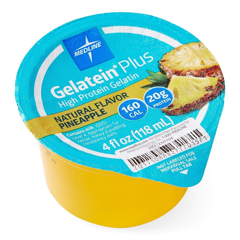 Suplemento Medline Active Gelatein Plus, Fácil de Servir, Protein and Calorie Enhanced, Pineapple Flavor, 4 onças.