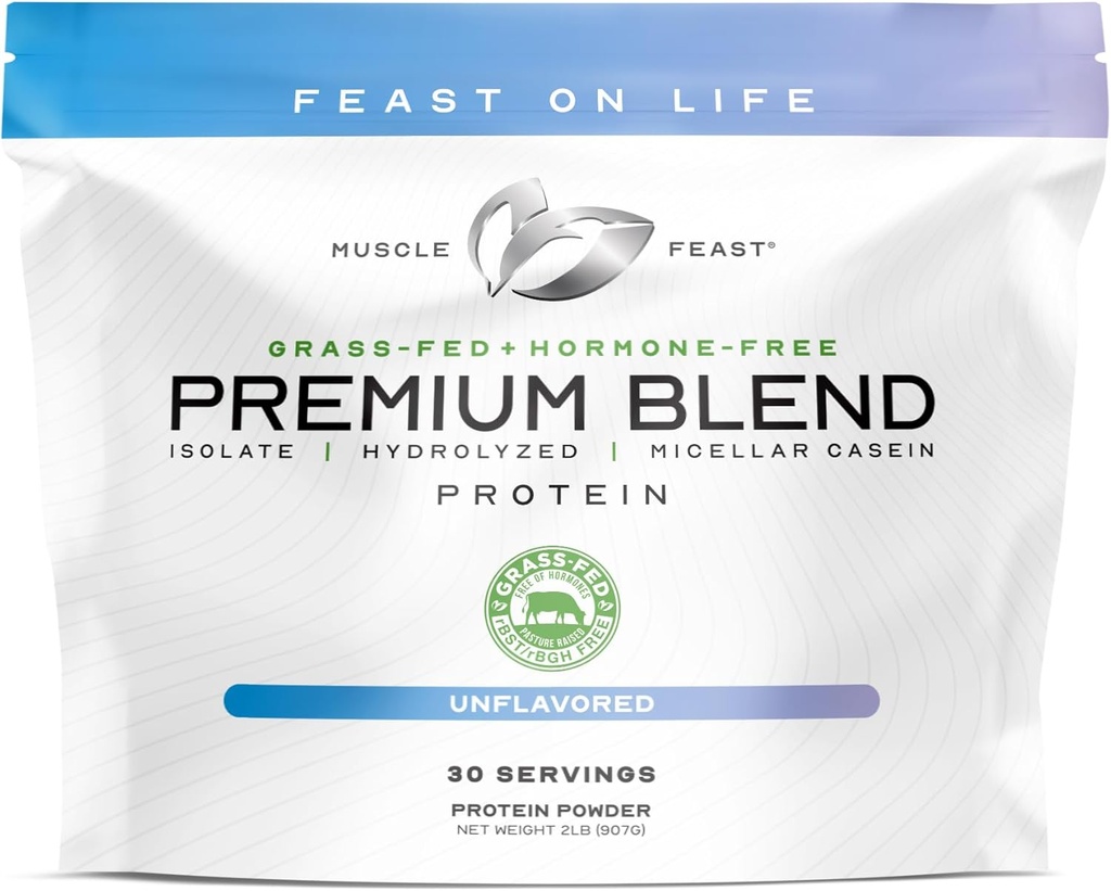Músculo Festa Premium Misturar Todos os Hormônios Natural Free Grass-Fed Whey Protein Pó, Sem sabor, 2lb