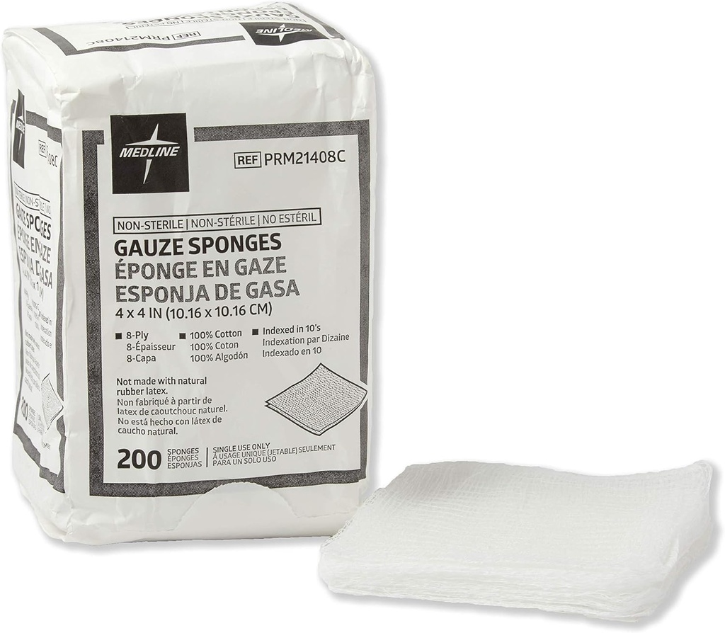 Esponjas de gaze de algodão não-esteril Medline, 8 Ply, ideal para revestimento e limpeza de feridas, caso de 4000