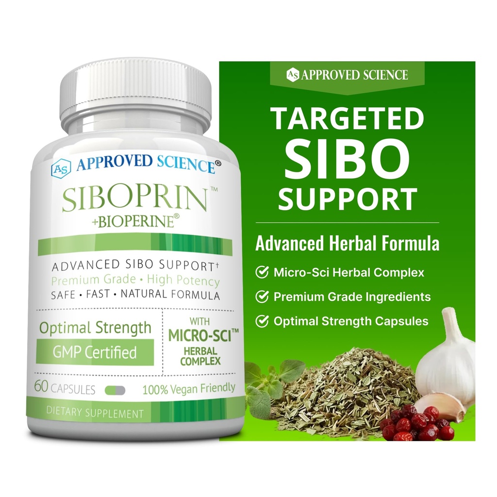 Aprovado Ciência Siboprin - 60 Cápsulas - Suporte Equilíbrio Gut, Soro Irritação intestinal, Ajuda com Cães e Bloating - Ácido Caprílico, Barberry, Orégano - Vegan