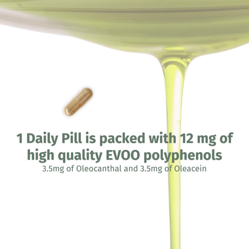 Cápsulas OleocanTM - Fornecimento de 90 dias - Suplemento EVOO Polifenol Premium - 3,5mg de Oleocanthal e 3,5mg de Oleacein - Espectro largo