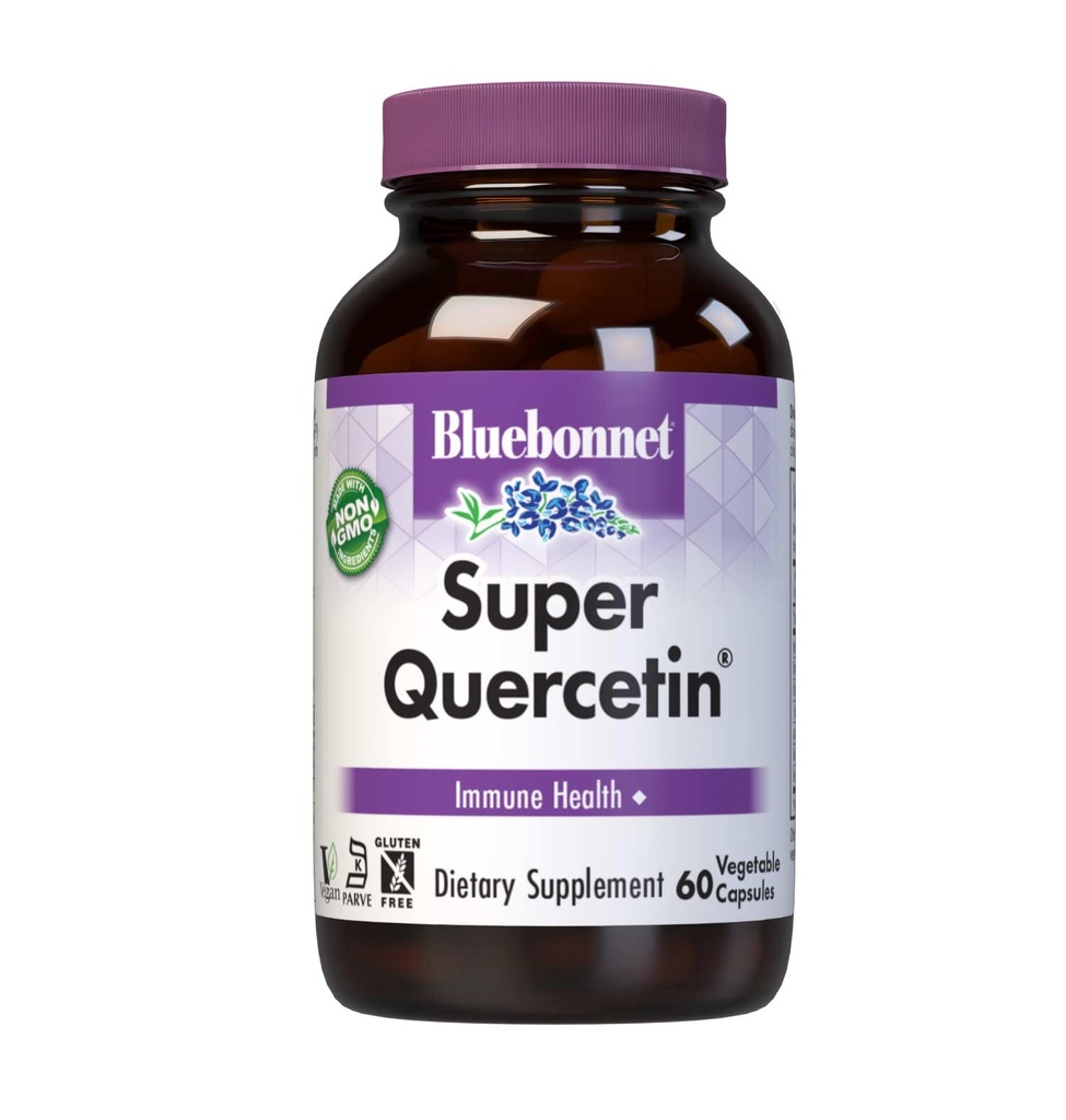 Bluebonnet Nutrition Super Quercetin Cápsulas vegetais, Fórmula de vitamina C, Melhor para o suporte sazonal e imunológico, Sem OGM, Sem glúten, Sem soja, Sem leite, Kosher, 60 Cápsulas vegetais