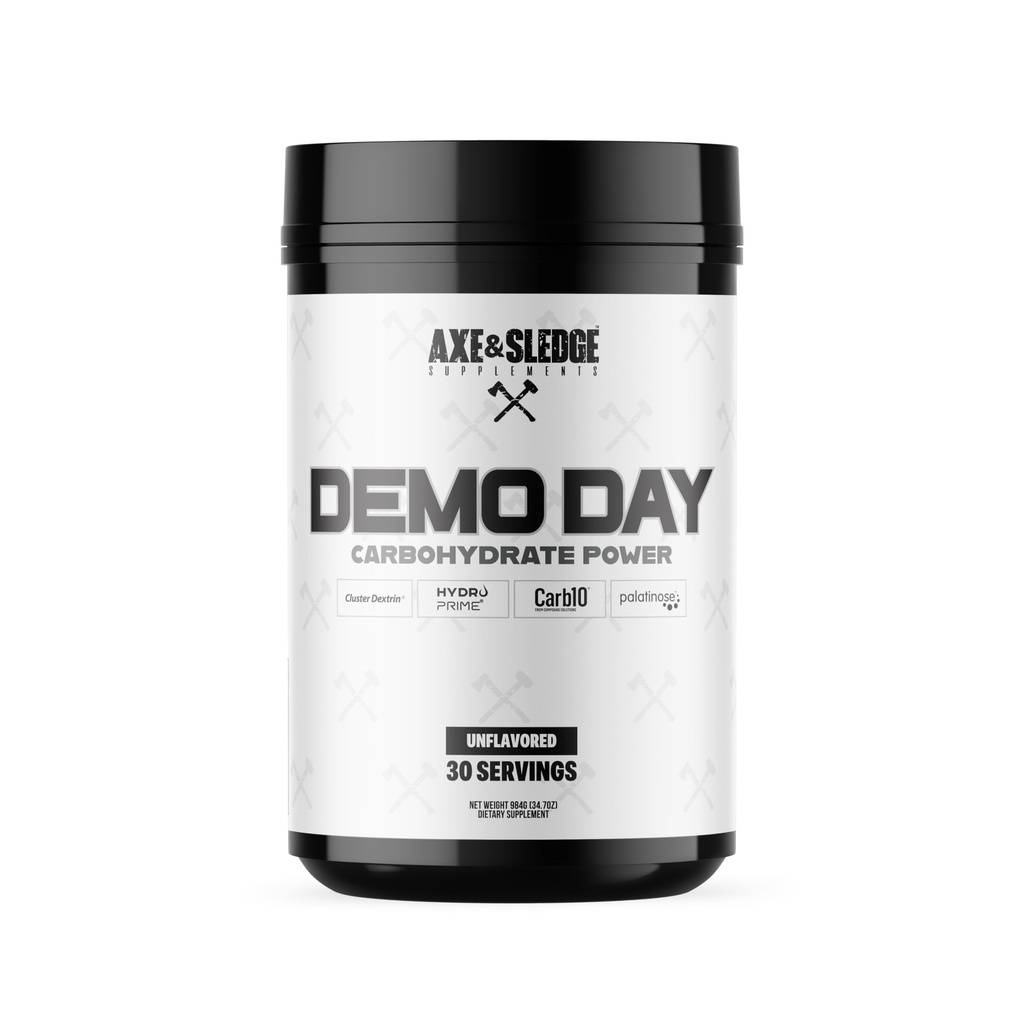 Axe & Sledge Suplementos Demo Day Intra-workout Carbohydrate Pó com cluster Dextrina, Carb10, Hydromax, & Palatinose, Melhora o desempenho e bombas, 30 Servings (desfolhado)