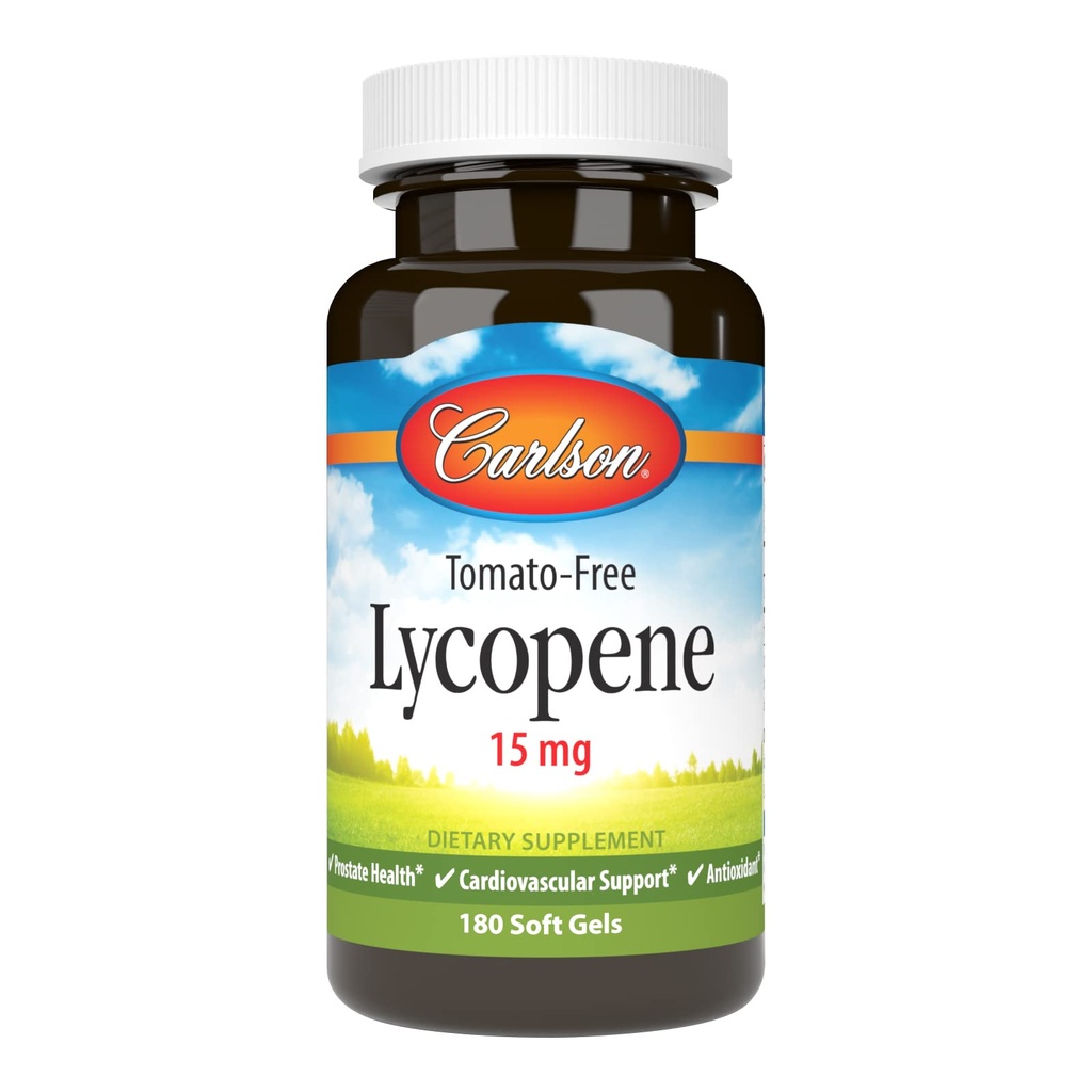 Carlson - Lycopene, 15 mg, sem tomate, Saúde Próstata e Suporte Circulação, Bem-Estar Optimal, 180 Softgels