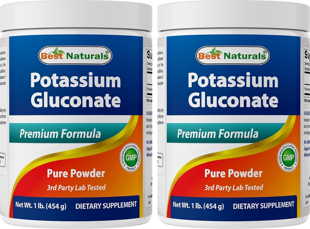 Melhor Naturals Gluconato de potássio 1 lb de pó (1 LB (Pacote de 2))