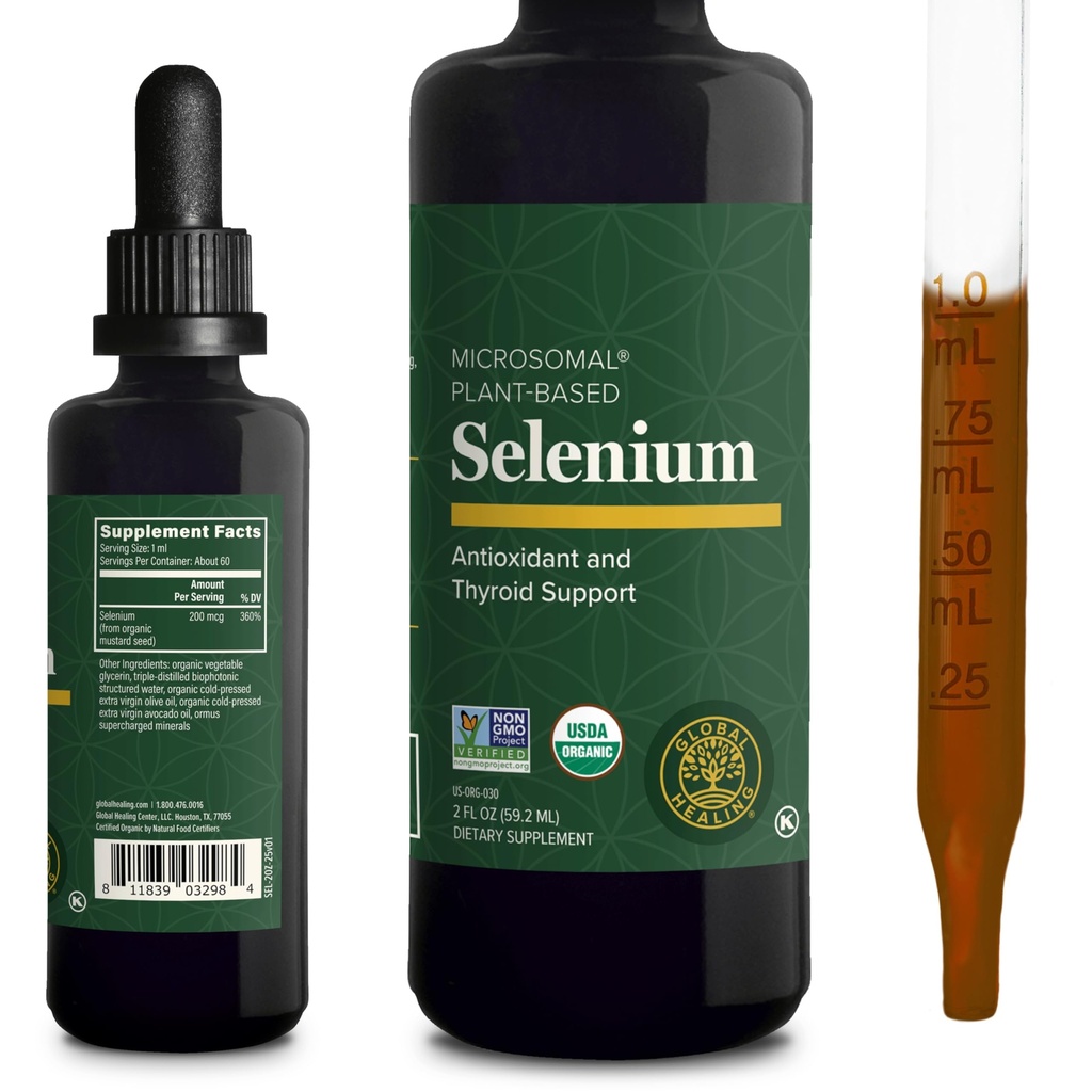 Centro de Cura Global - Selenium 200mcg, Drops Suplemento de Selenium com Ingredientes Orgânicos, Antioxidantes para Thyroid e Apoio Imune, Não-GMO e Gluten-Free, para Homens e Mulheres - 2 Fl Oz