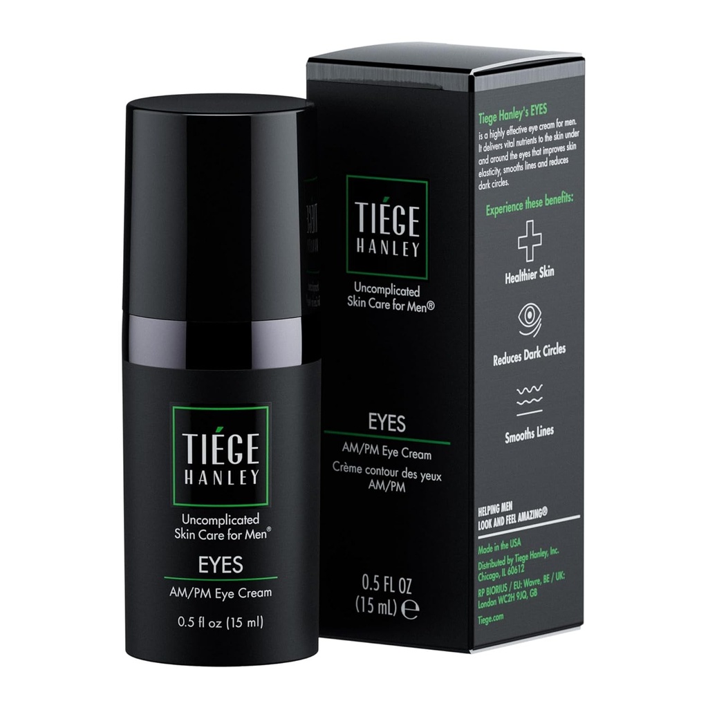 Tiege Hanley Eye Cream para homens reduz círculos escuros, bolsas sob os olhos, Puffiness & Crow’s Feet – Anti-envelhecimento sob tratamento ocular, 0,5 oz