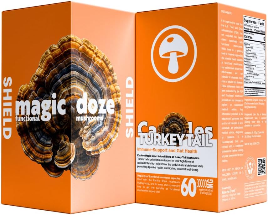 Magic DozeTM Turquia Tail Mushroom Cápsulas - 60 Cápsulas para Suporte Imune & Saúde Digestiva