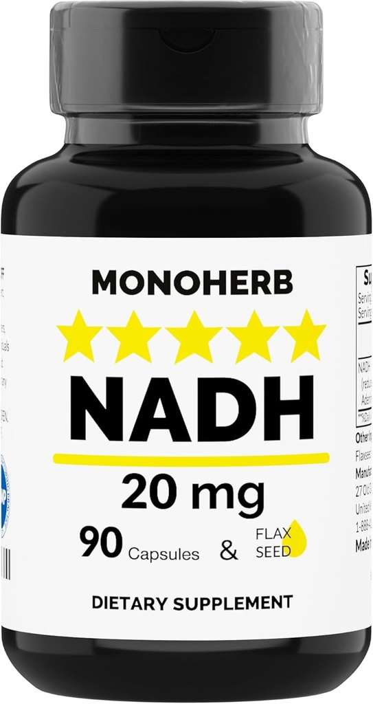 MONOHERB NADH 20 mg - 90 Cápsulas Vegetarianas - Suplemento de Adeninamida Reduzida