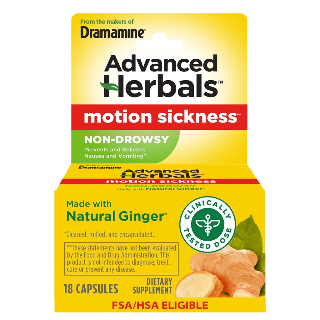 Dos Criadores de Dramamina, Herbais Avançados, Não-Drowsy, Alívio de Doença de Movimento, Feito com Ginger Natural, 18 Conde