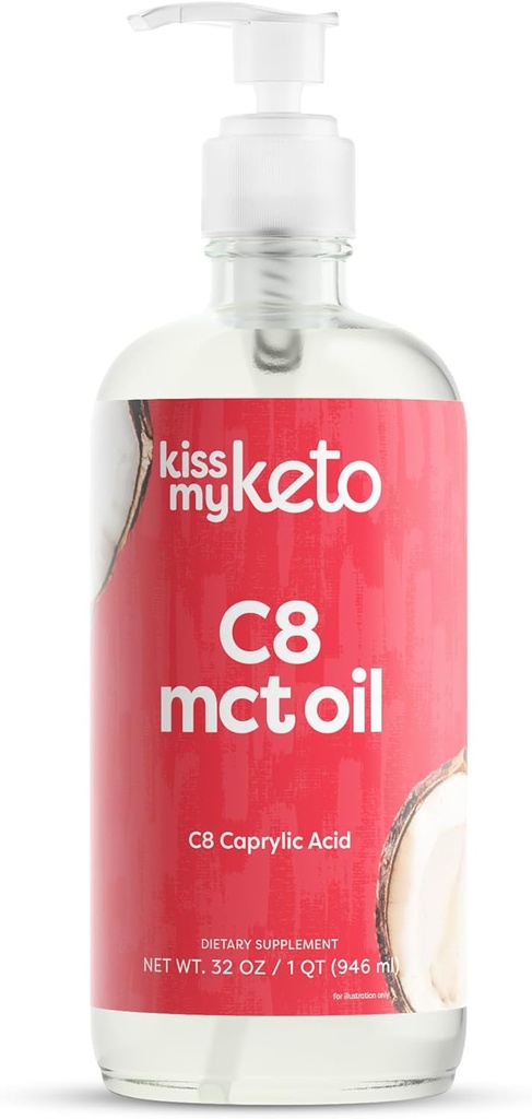 Kiss My Keto MCT Oil C8 – 32 oz Puro C8 MCT Oil Keto Combustível – Garrafa com bomba – Ácido Caprílico de Octano Alto – Keto Puro MCT CoconutOil Combustível Cérebro – Liquid Coconut MCTOil Puro