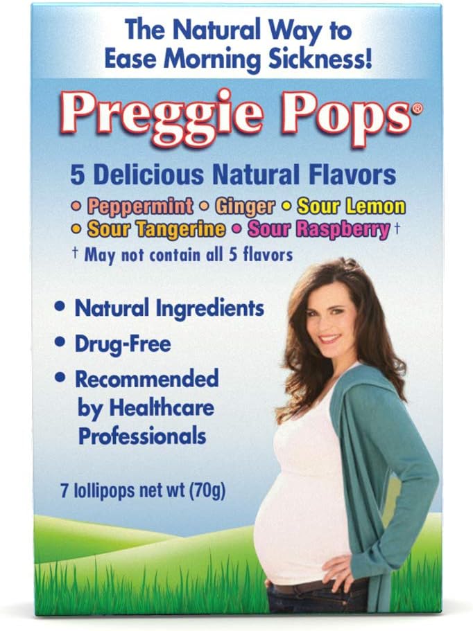 Preggie Pops 7 Lollipops Manhã Doença & Náusea alívio durante a gravidez . Seguro para grávida Mãe & bebê . Gluten Free .. 7 sabores: limão, framboesa, hortelã e mais