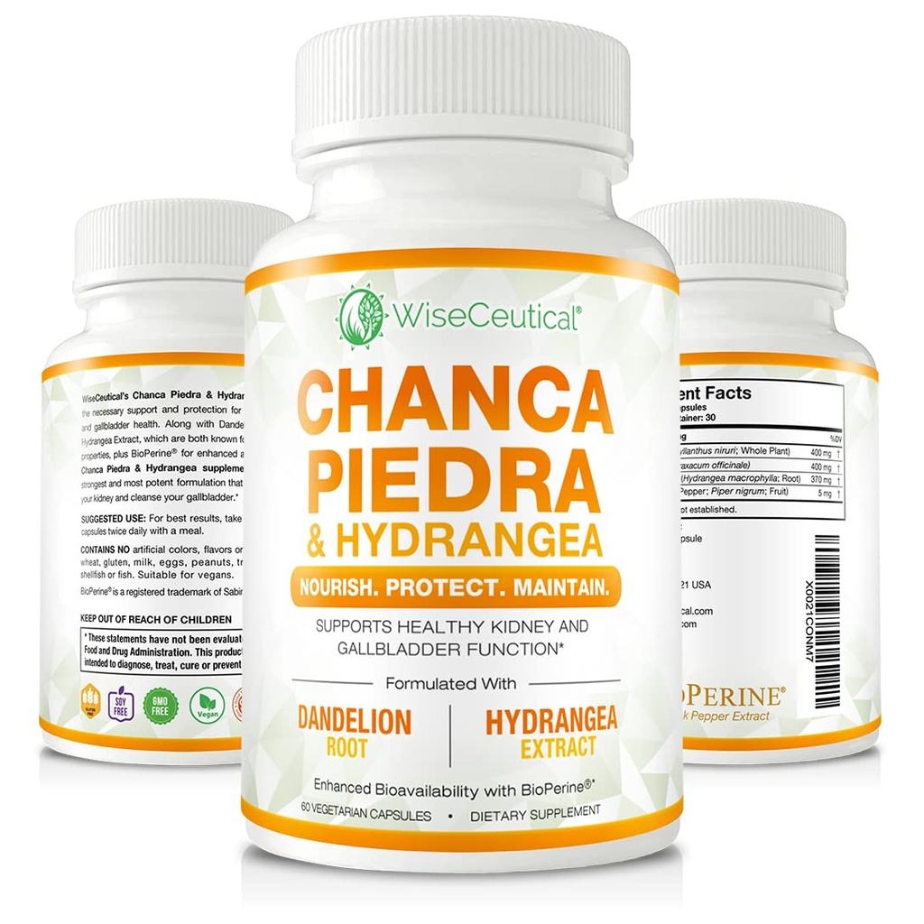 Força Máxima Chanca Piedra, Hydrangea & Dandelion Root - Natural Rim & Gallbladder Fórmula - Quebrador de Pedra, Impurezas Flush, Limpar o Trato Urinário - Melhorado com BioPerine. 60 Cápsulas Veggie.