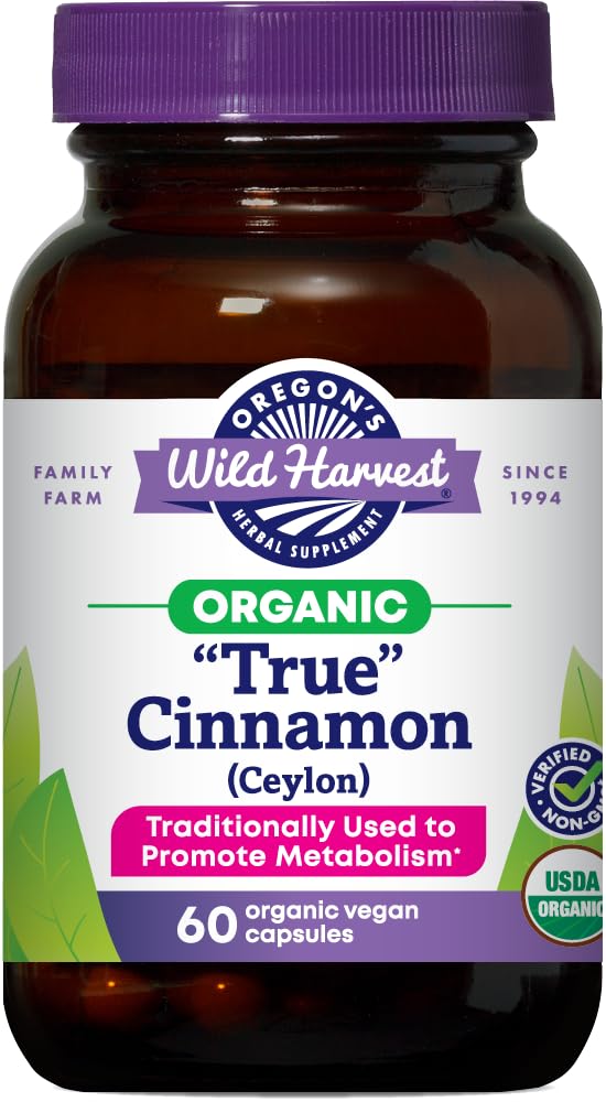 Ceilão de canela verdadeira orgânica colheita de Oregon 60 Conde Vegan Cápsulas
