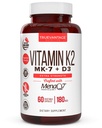 Suplemento de vitamina K2 D3 5000 UI D3 e 180 mcg Suplemento de vitamina k2 MK7 para ossos saudáveis, saudável coração e saúde cardiovascular-60 Fácil de engolir tampas vegetais de MenaQ7 K2 MK7