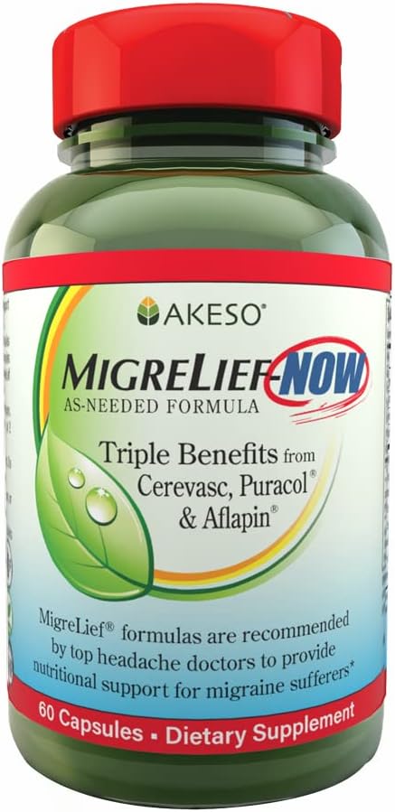 MigreLief-Now Fast-Acting Formula, As-Needed Nutritional Support for Migraine and Heaven Heafferers - 60 Cápsulas Vegetarianas