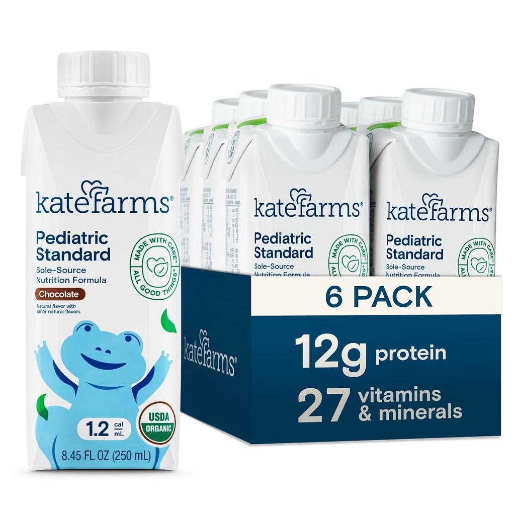 KATE FARMS Orgânico Pediátrico 1,2 Alta Caloria Chocolate Nutrição Shake, 12g Proteína, 27 Vitaminas e Minerais, Reposição de Refeição, 8,45 onças (6 embalagem)