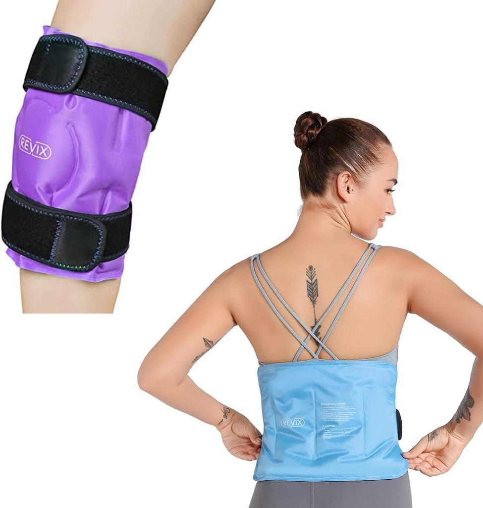 REVIX Knee e Back Ice Pack para lesões reutilizáveis, Gel Ice Wrap com terapia de compressão fria