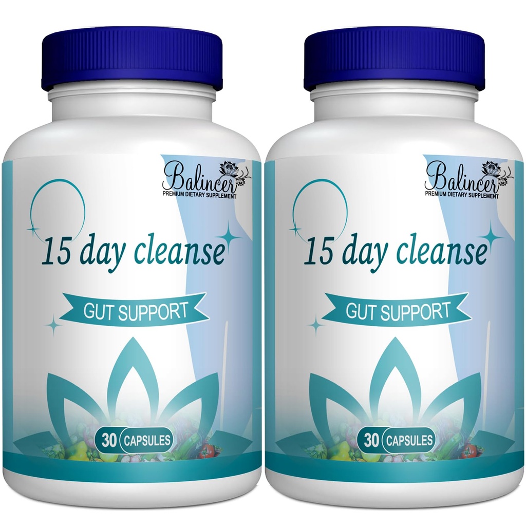 15 Dia Cleanse, Gut e Suporte Colon, Avançado 15 Dia Gut Cleanse Detox para Mulheres e Homens com Senna, Cascara Sagrada & Psyllium Husk, Não-GMO, 30 Cápsulas