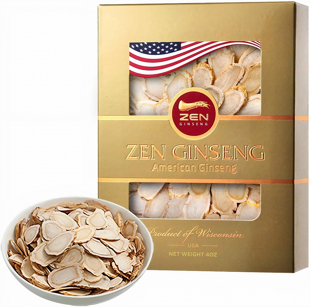 American Wisconsin Ginseng Slices — Melhora da Energia, Desempenho e Saúde Mental para Homens e Mulheres (4 Oz. (Pacote de 1))