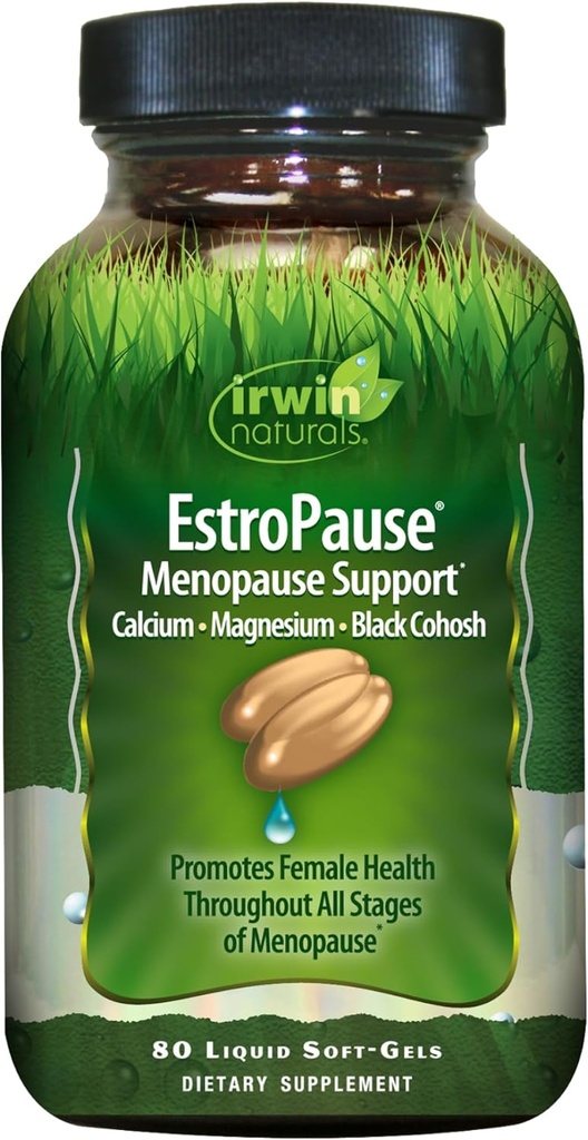 Irwin Naturals EstroPause Menopause Support - 80 Liquid Softgels - Promove a saúde feminina em todos os estágios da menopausa com cálcio, magnésio e cohosh preto