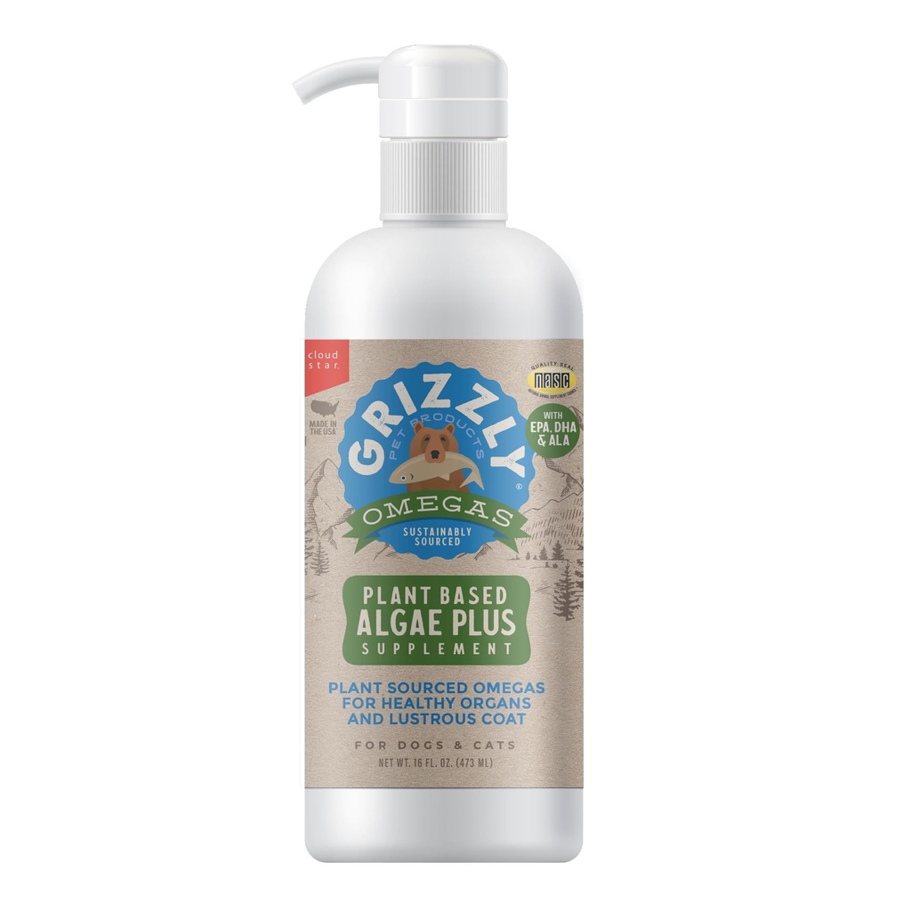 Grizzly Pet ProductsAlgal Plus Omega 3-6-9 Suplemento alimentar para cães e gatos, 16 Ounce Garrafa
