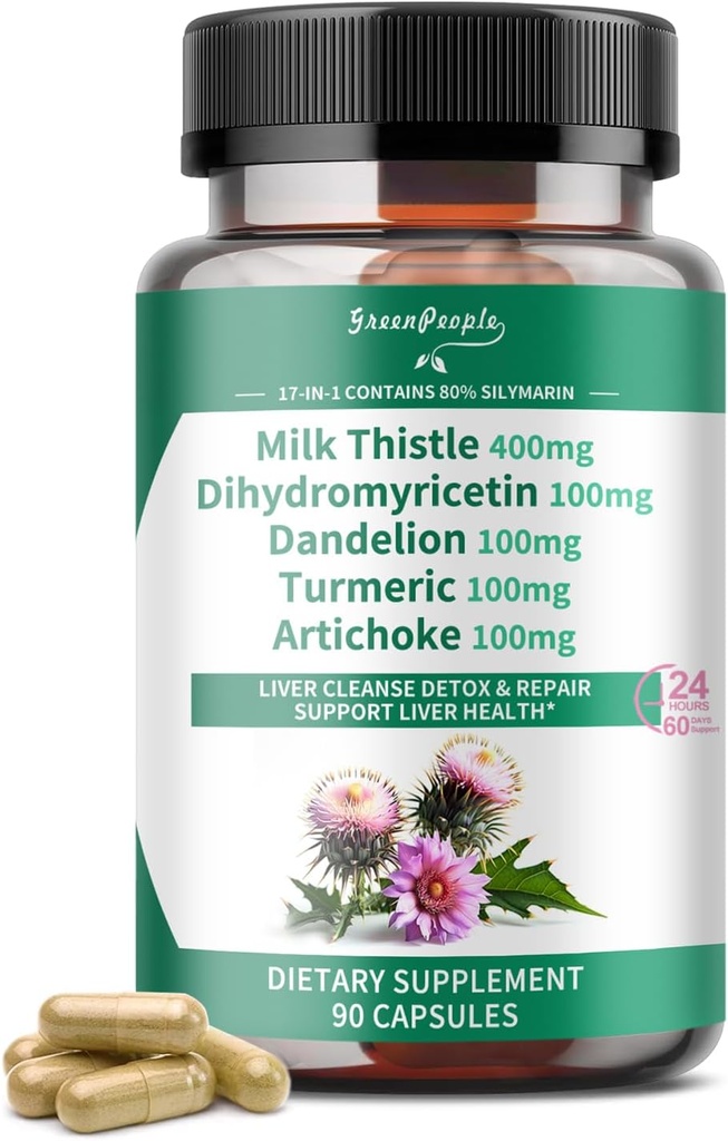 GREENPEOPLE Liver Cleanse Detox & Repair - Forty Milk Thistle 30X Extract - padronizado e concentrado 80% Silymarin w/Vitamin, 95% curcuminoides & 17+Liver Health Nutrients to Revive & Thrive