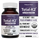 Total K2® □ Vitamina K2 como MK7 & MK4 + K1 & Vitamina D3 Cofactor - 620 mcg K2 por serviço - All-Trans MK7 de MenaQ7® - Vitamina K - Vegan, certificado orgânico (60 cápsulas)