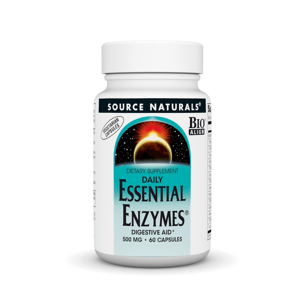 Fonte Naturals Enzimas Essenciais 500mg Suplemento de Enzimas Múltiplas Alinhadas Bio para Digestão, Gás, Obstipação e Bloating Alívio - Suporta Sistema Imune* - 60 Cápsulas Vegetarianas