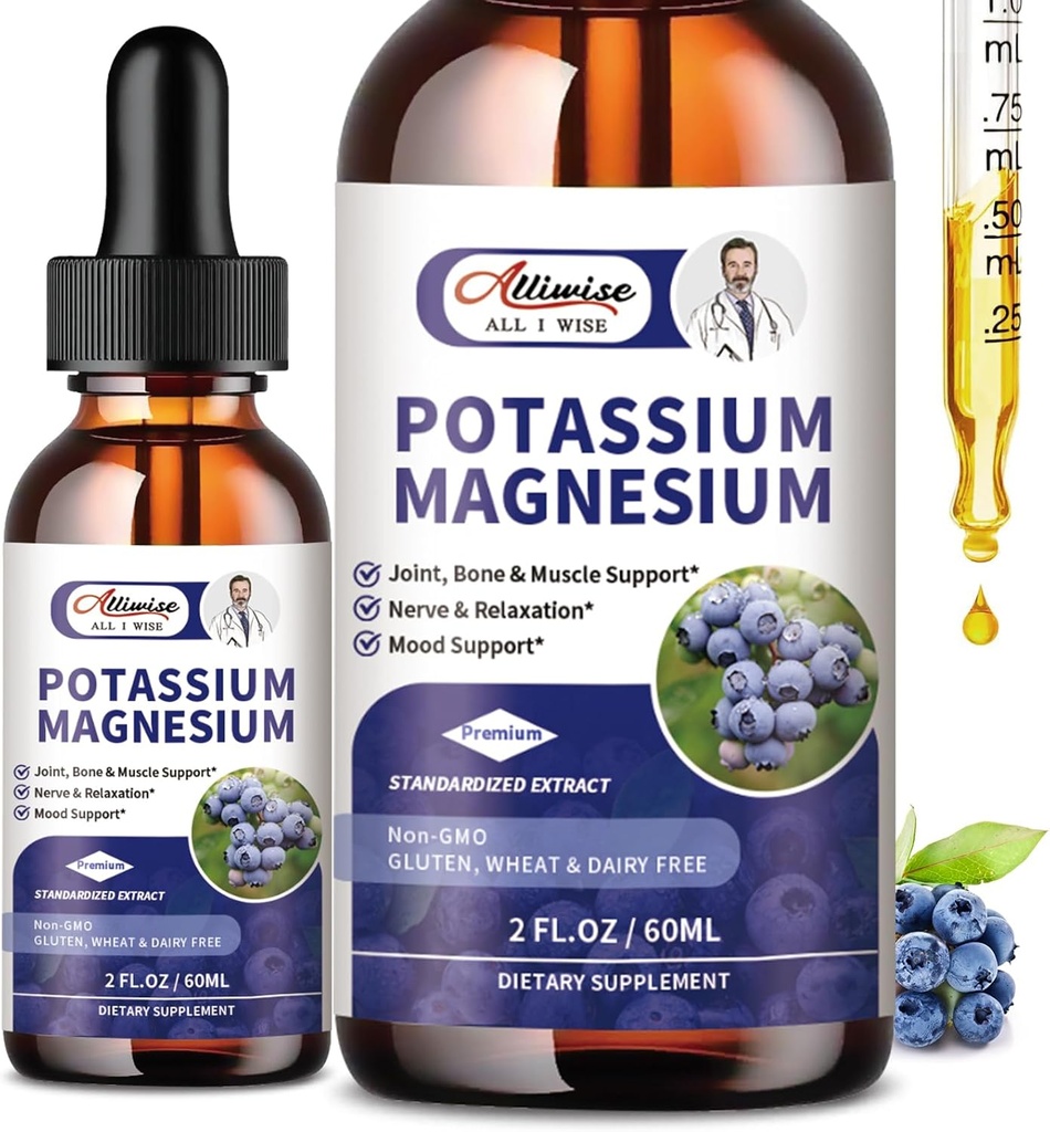 2 Pacote Suplemento de magnésio de potássio Líquido - Complexo de magnésio calmo de alta absorção & Potássio Plus cálcio, vitamina D3, zinco para Cãibras de perna & osso & energia e suporte imunológico - 4 Fl oz