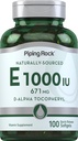 Piping Rock Vitamina E 1000 UI Cápsulas de Softgel 671 mg 100 comprimidos . D-Alpha Tocopheril Supplement .