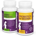 Pacote íntimo de Rose Combo! Flora Bloom Probióticos para Mulheres (Uma Garrafa) e Balance Bórico Ácido Bórico (Uma Garrafa) 2 Embalagem