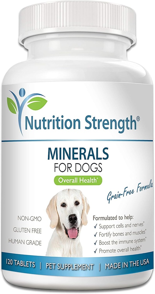 Minerais para cães, células de suporte e nervos, fortalecer ossos e músculos, promover a saúde geral com cálcio, fósforo, magnésio, potássio, selênio, ferro, zinco, 120 comprimidos mastigáveis