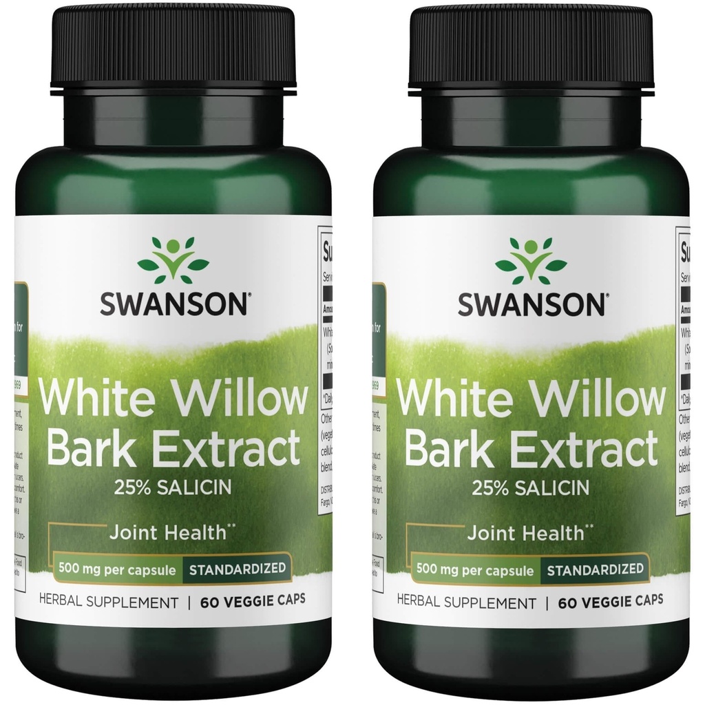 Swanson Máxima Força Willow White Bark Extrato-promove apoio conjunto e alívio muscular-estandardizado a 25% Salicina-Natural Suplemento sem irritação estomacal (60 Veggie Caps, 500mg Cada) 2 Pack