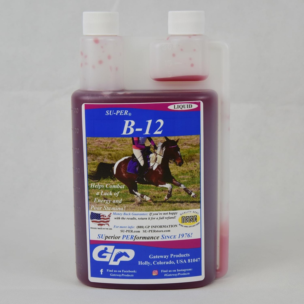 SU-PER B-12 Energy Horse Supplement - Equino Vitaminas B-12 & B-9 Ácido Fólico Suporte Líquido - Produção de Células de Sangue Vermelhas e Suporte de Stamina para desempenho de pico - Quart, (2 Pack)
